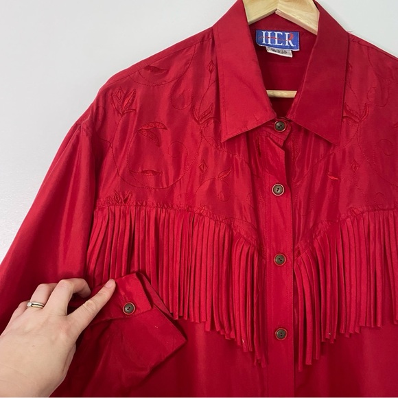 Womens Fringe Black Embroidered Western-style Blouse 44178 main image 1
